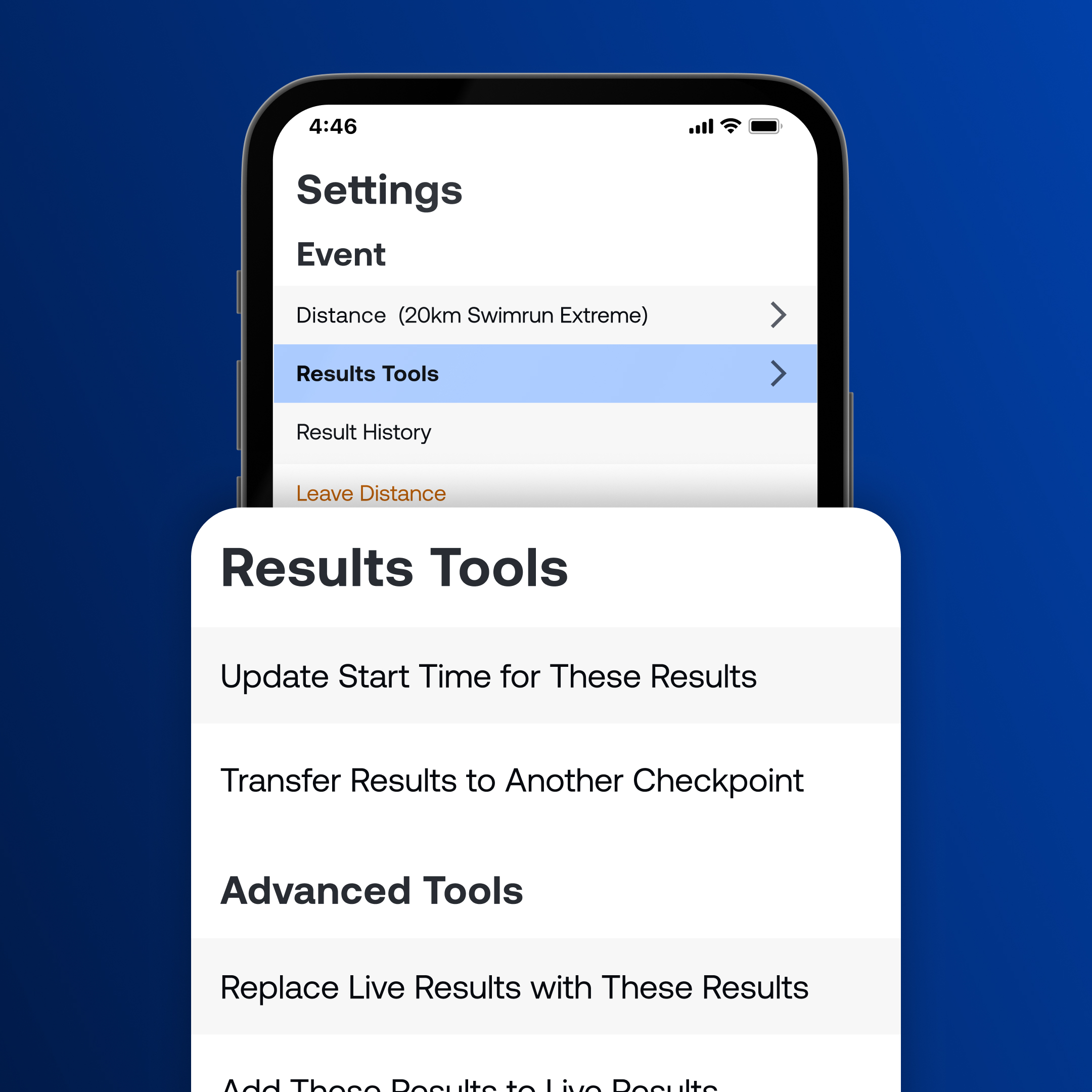 Results tools in the menu